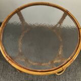 1960s rattan and glass coffee table