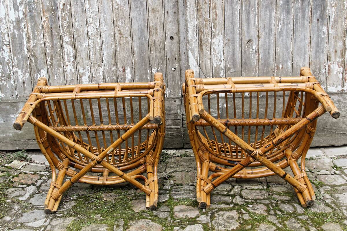 Paire de fauteuils en rotin, made in Italy