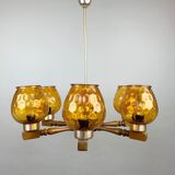 Lustre en bois et verre du milieu du siècle, années 1970