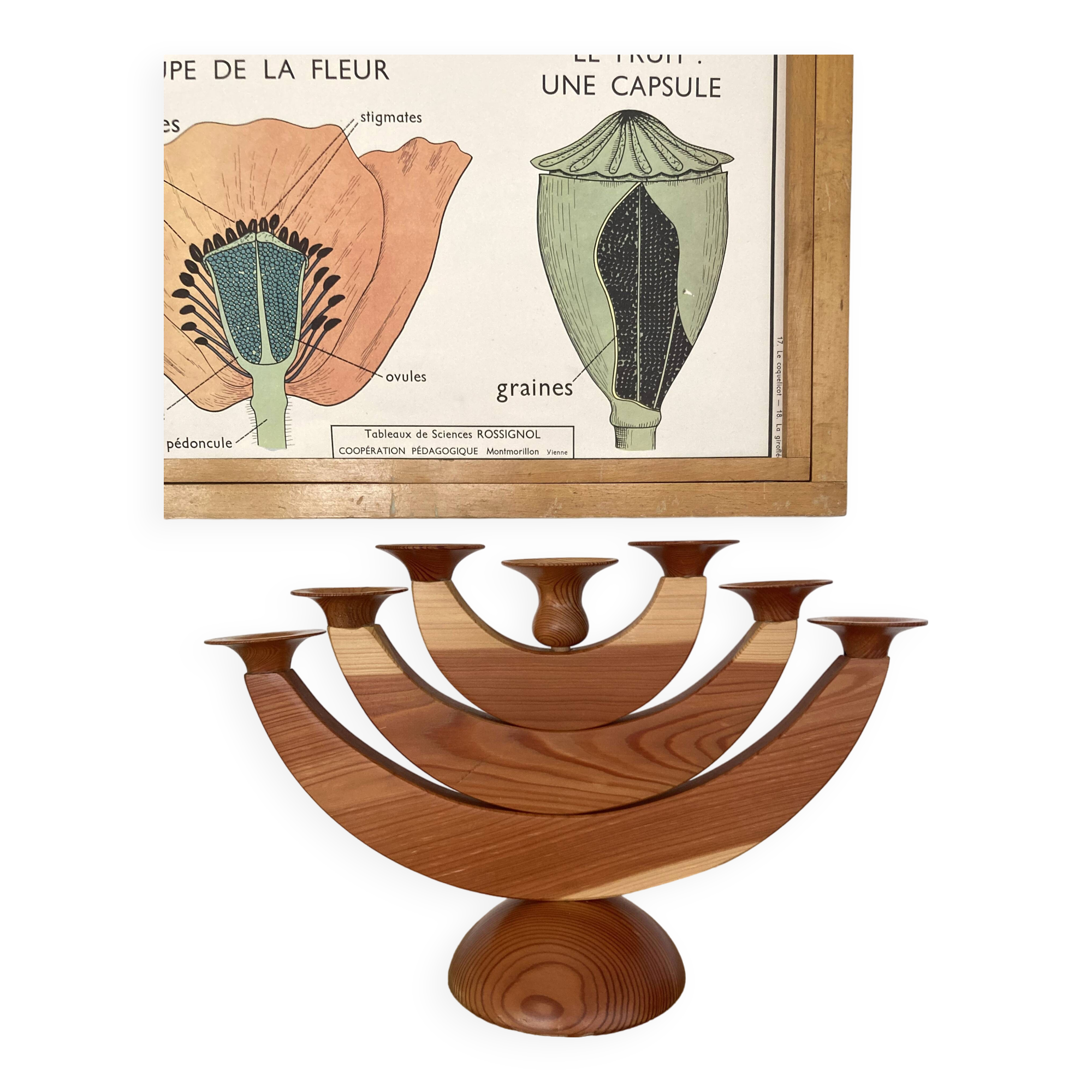 Large Swedish folding candle holder solid wood