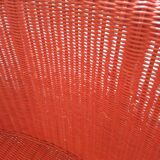 Armchair basket red vintage style frame metal seat wicker rattan scoubidou