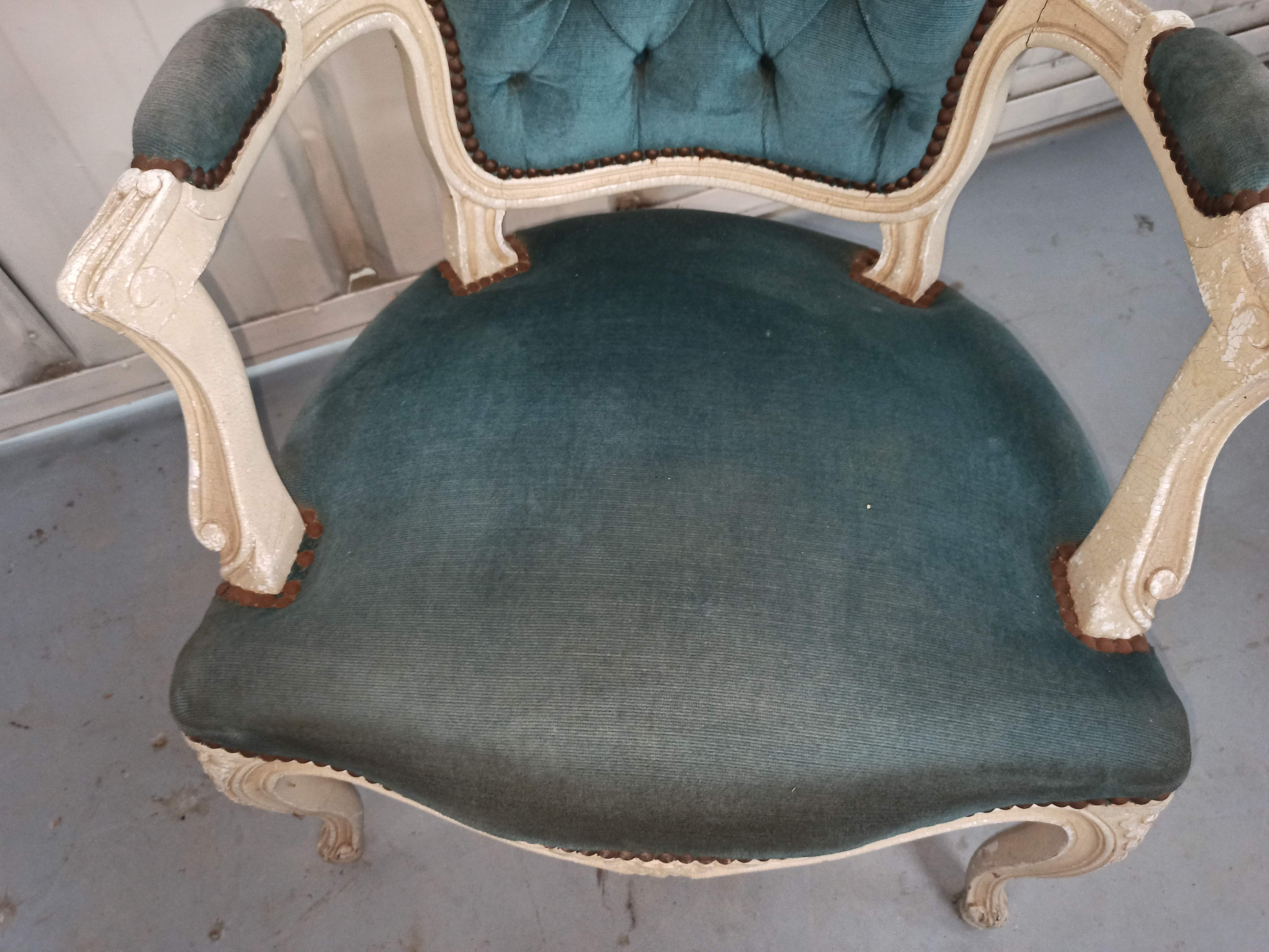 Louis XV armchair in old blue velvet