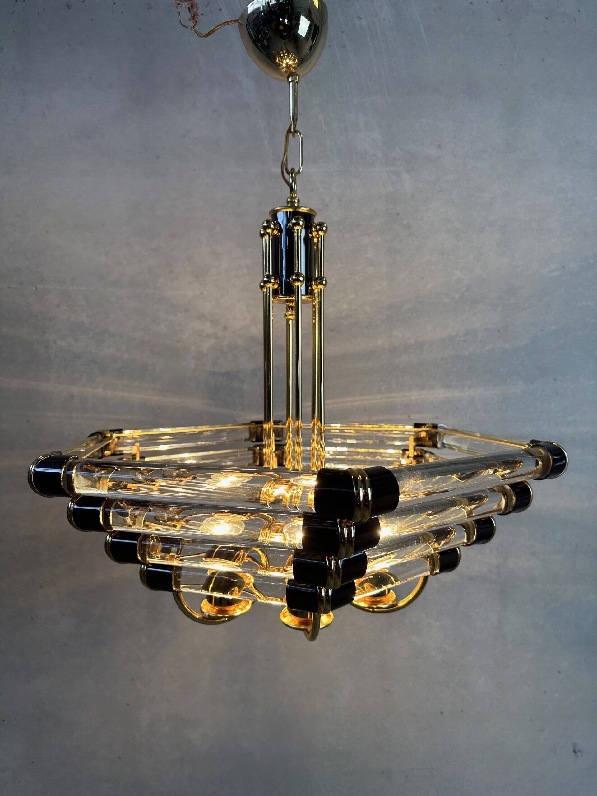Chandelier hexagonal noir/or en vintage de Bakalowits & Sohne
