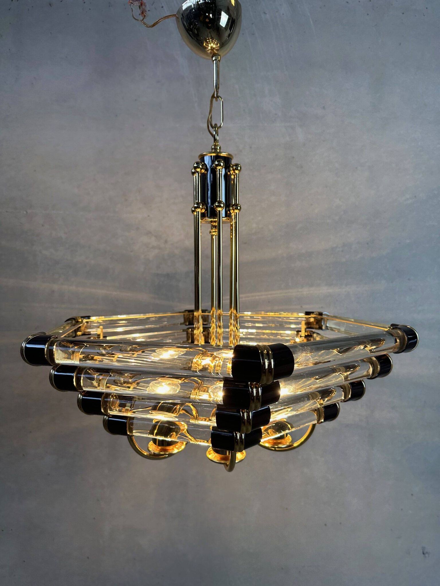 Vintage Bakalowits & Sohne black/gold hexagon chandelier