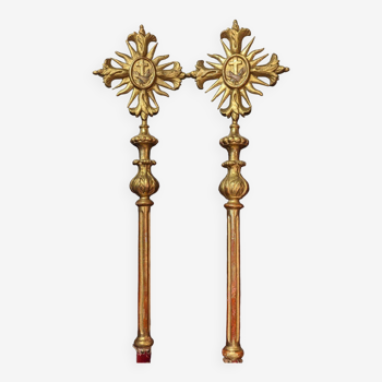 Pair of processional sticks in gilded wood late 18th century