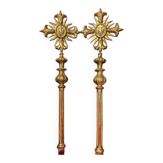 Pair of processional sticks in gilded wood late 18th century