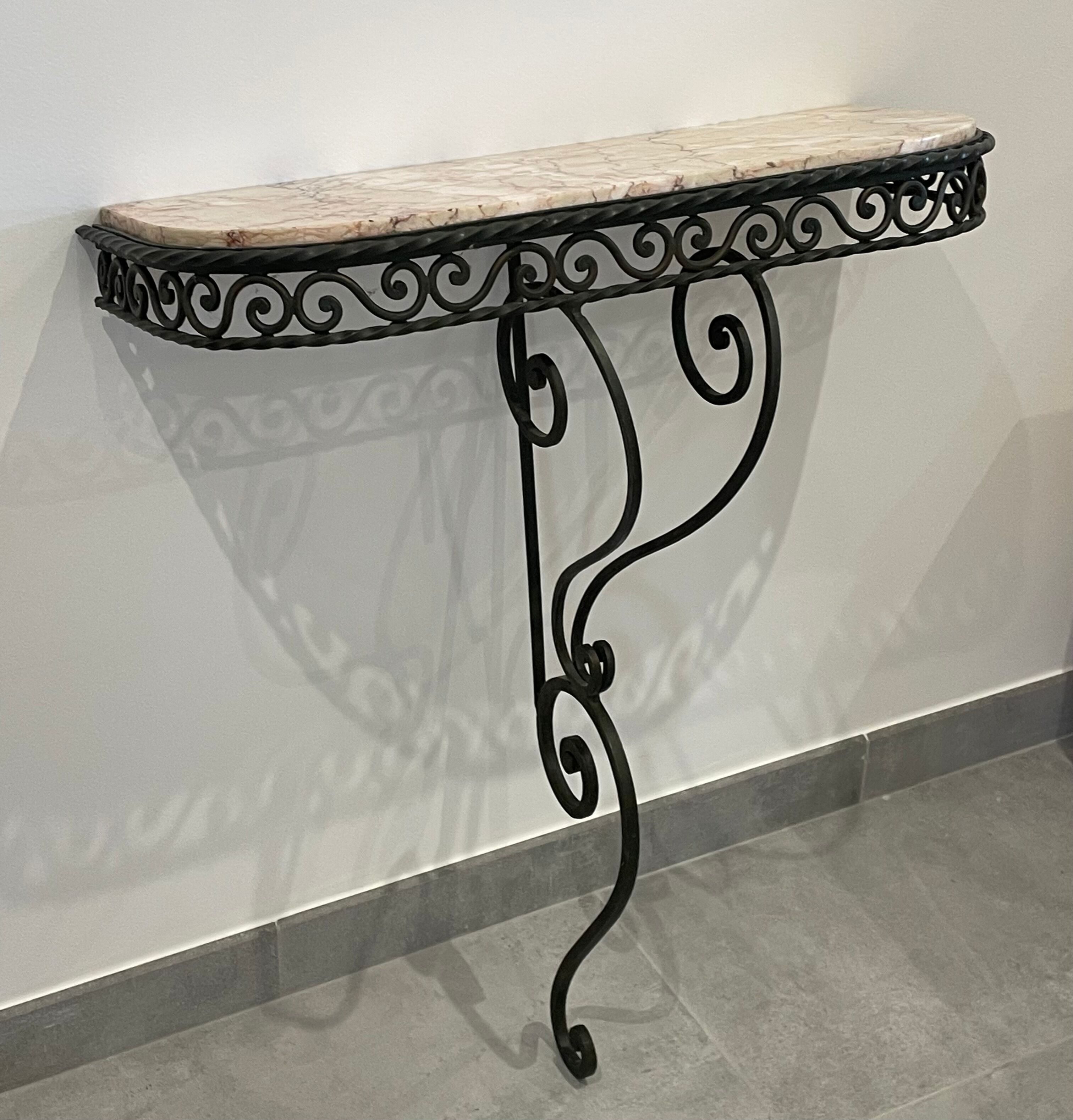 Wrought iron and marble console