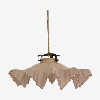 Ancienne suspension en verre  rose