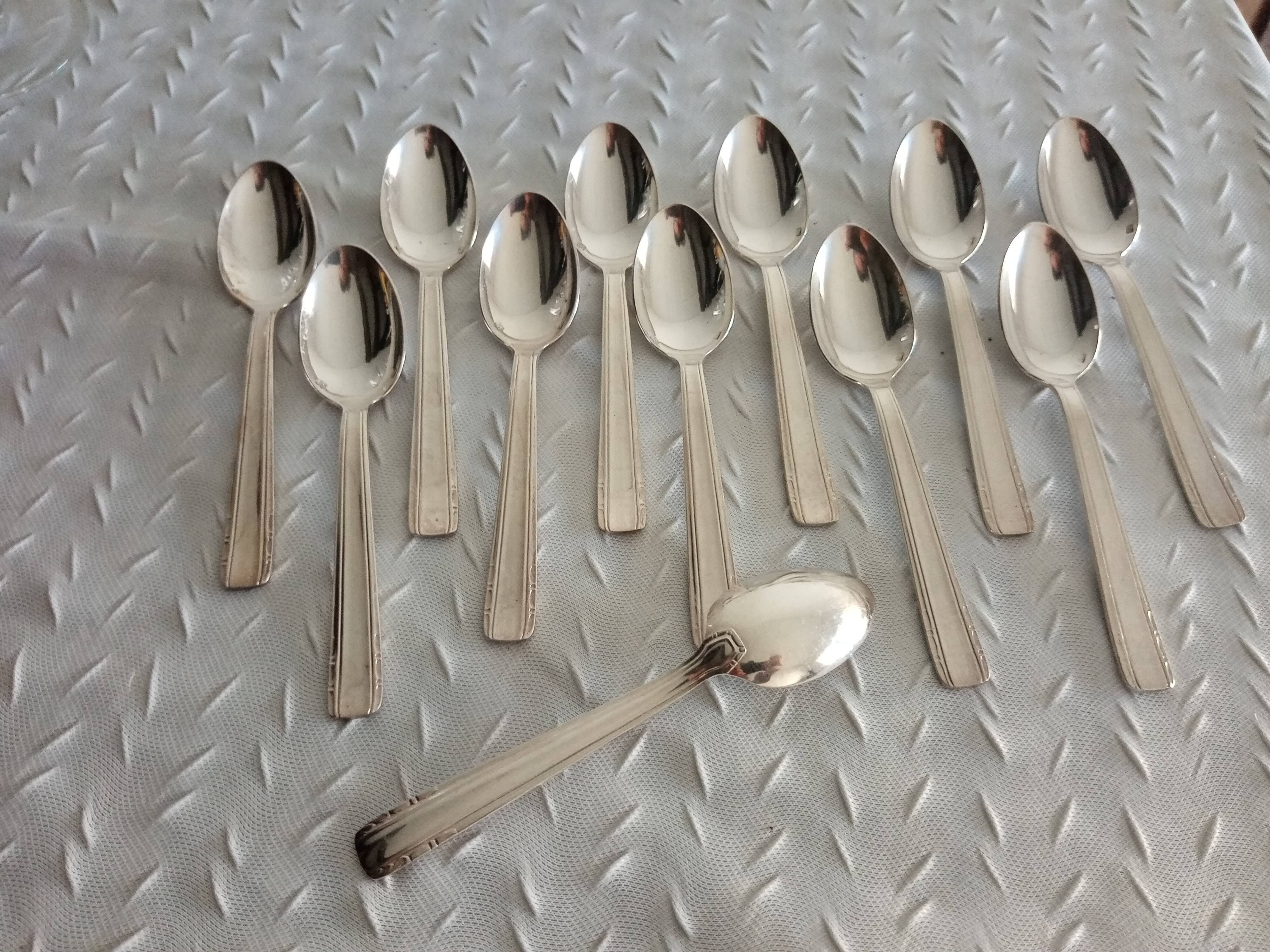 12 moka spoons in silver metal art deco