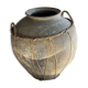 Pot en terre cuite gris clair à anses et croisillons en rotin