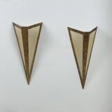 Pair of XL vintage wall lights in gilded metal and parchment, France, 1970.