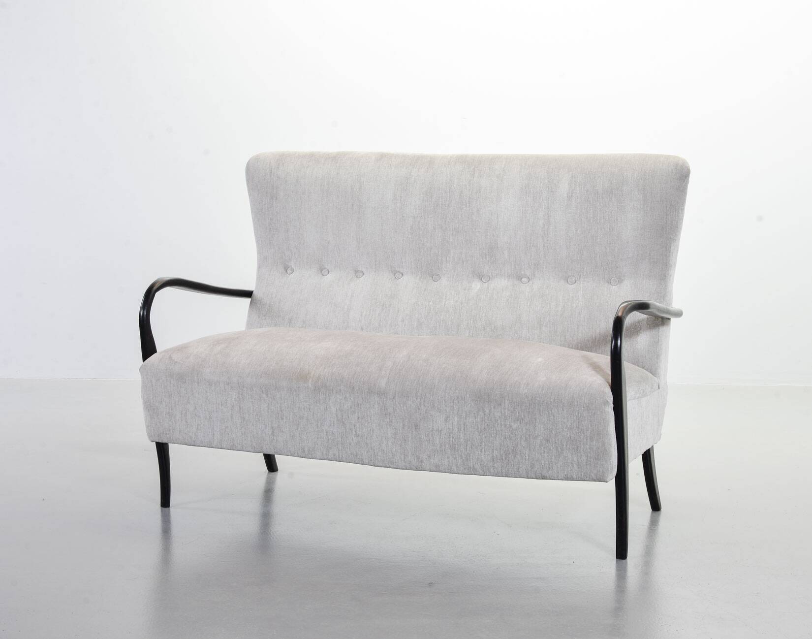 Guglielmo Ulrich Two Seat Sofa in Grey Silver Fabric. Italy, 1950s