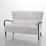 Guglielmo Ulrich Two Seat Sofa in Grey Silver Fabric. Italy, 1950s