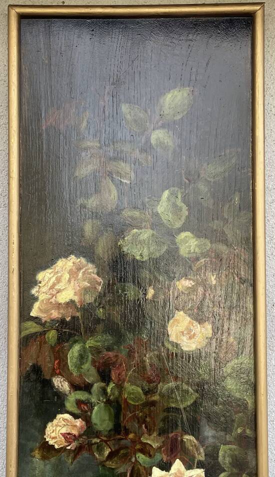 Painted panel of a still life in oil 90 x 27 cm