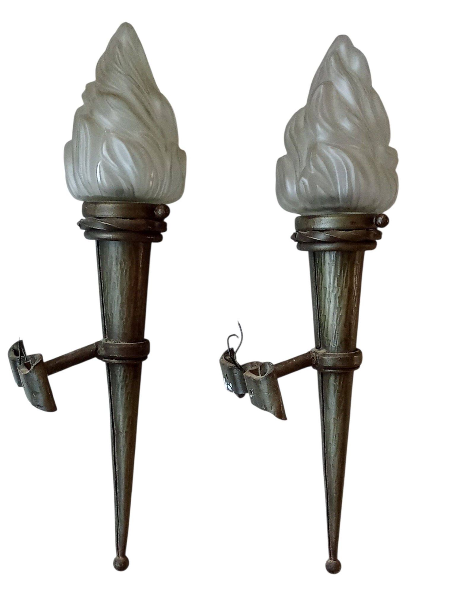 Ancienne paire appliques torchères flambeaux lanternes