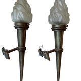 Antique pair of torchiere wall lights and lanterns