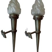 Ancienne paire appliques torchères flambeaux lanternes