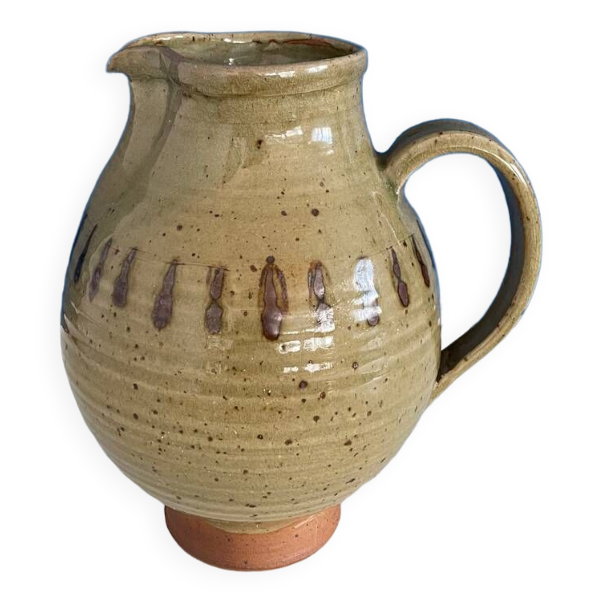 Vintage enameled terracotta pitcher carafe