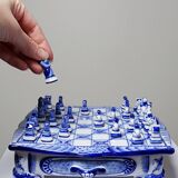 Rare and unique Gzhel porcelain travel chess set by Yuri Garanin