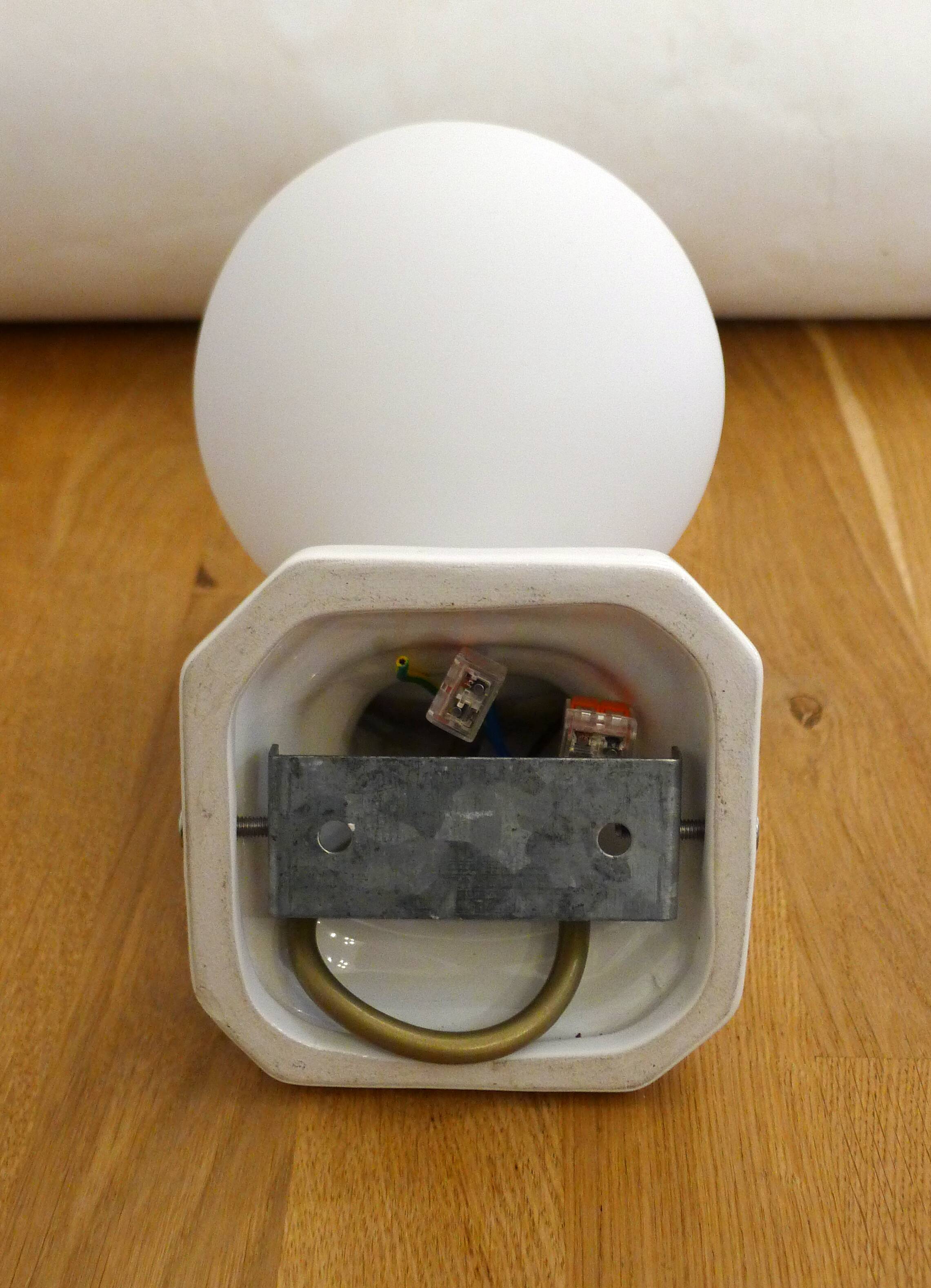 Vintage wall lamp with outstretched hand & opaline globe