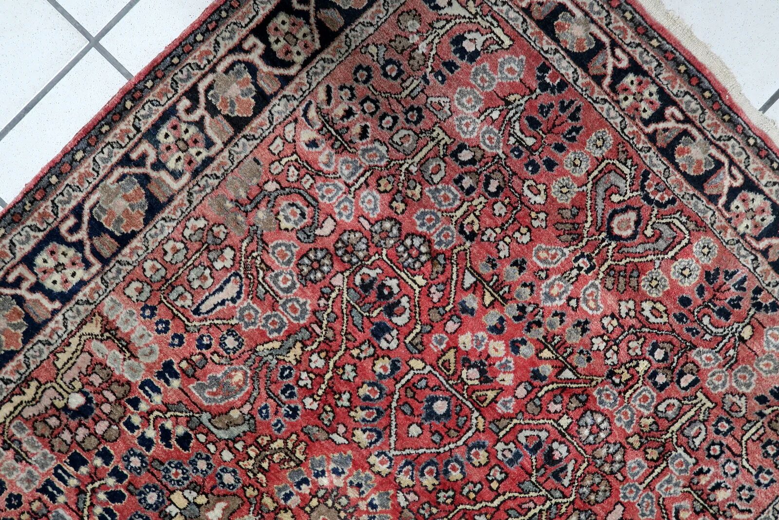 Vintage Persian Hamadan handmade rug 3.3' x 4.11' 1950s - 1C1213