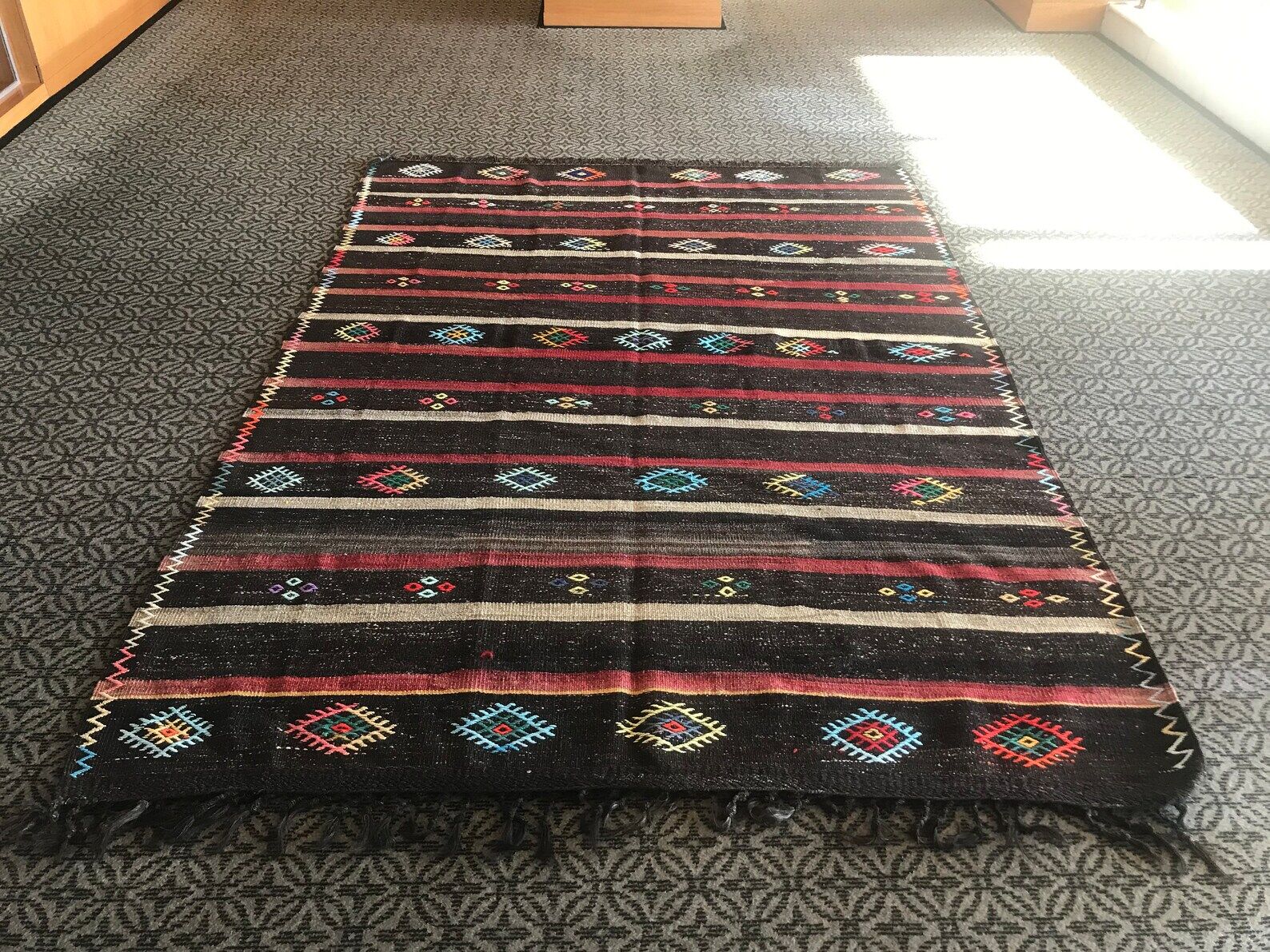 Vintage colorful rug, traditional handmade kilim 290 x 206 cm