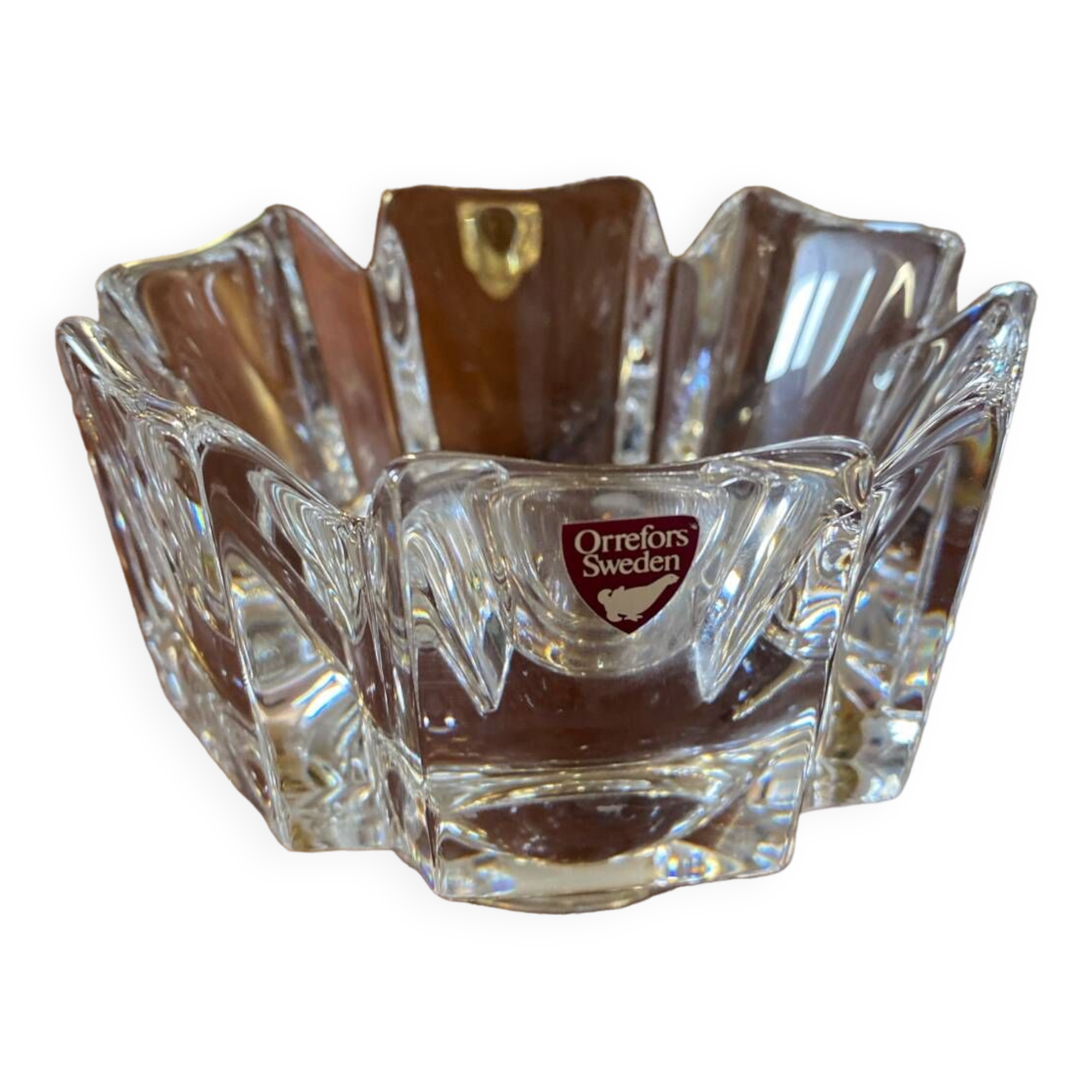 Vintage orrefors small crystal corona bowl , design by lars hellsten, sweden 1970s