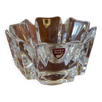 Vintage orrefors small crystal corona bowl , design par lars hellsten, suède années 1970