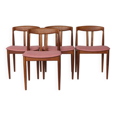 Lot de 4 chaises de salle à manger Bramin en teck – Danemark, années 1960 – Revêtement rose