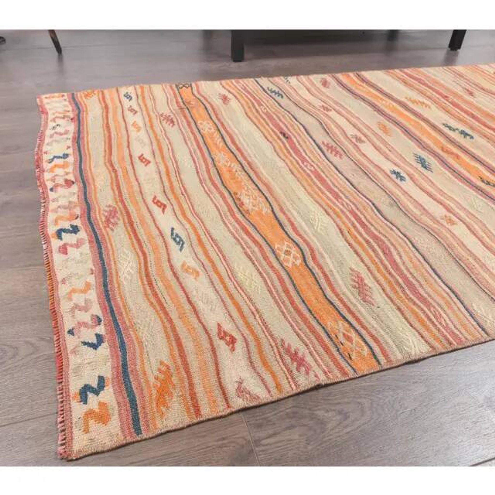 1970s Turkish Oushak Kilim Wool Rug 101x197