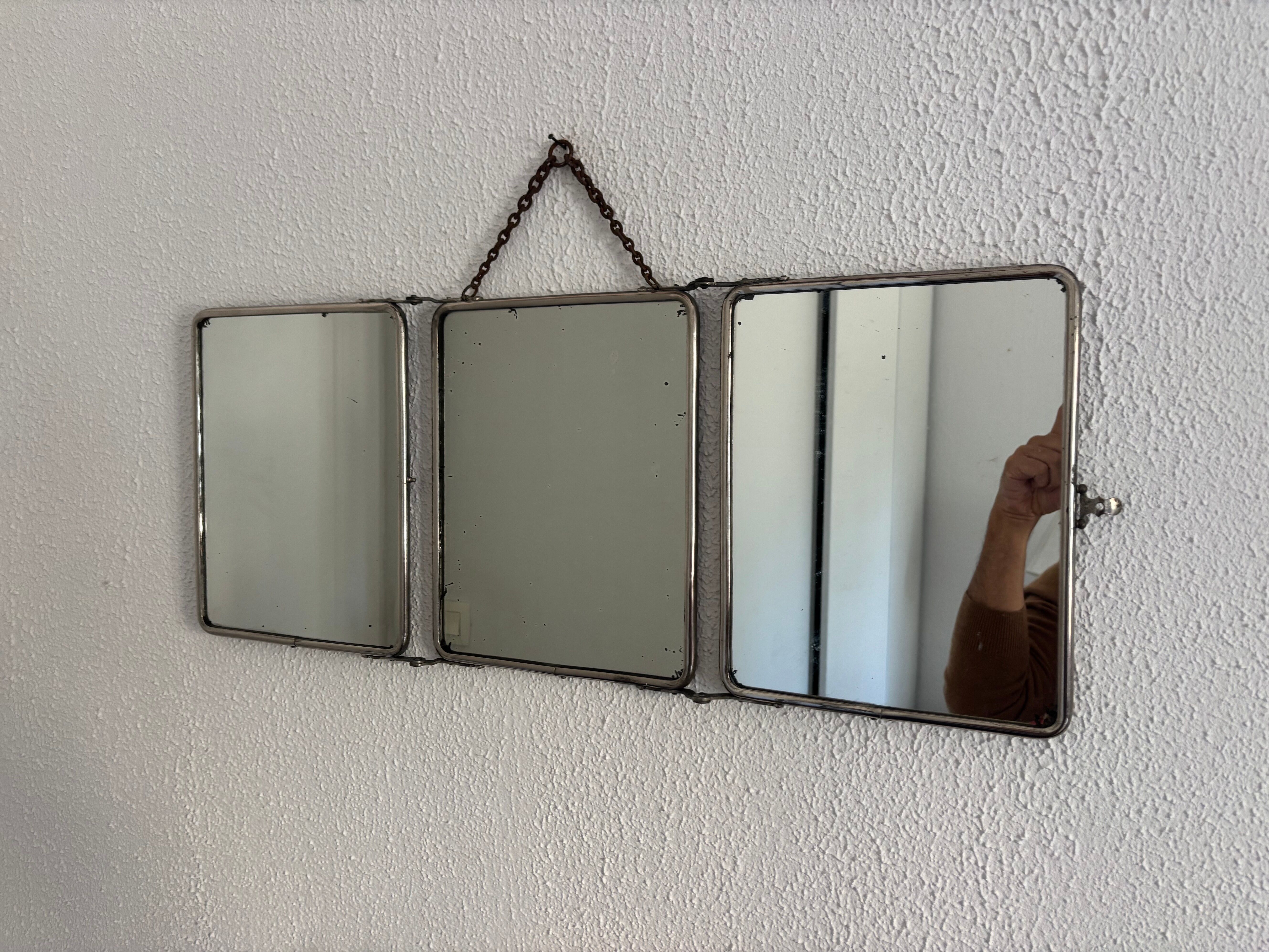 Miroir vintage 1930 triptyque barbier déposé G.B Paris - 28 x 69 cm