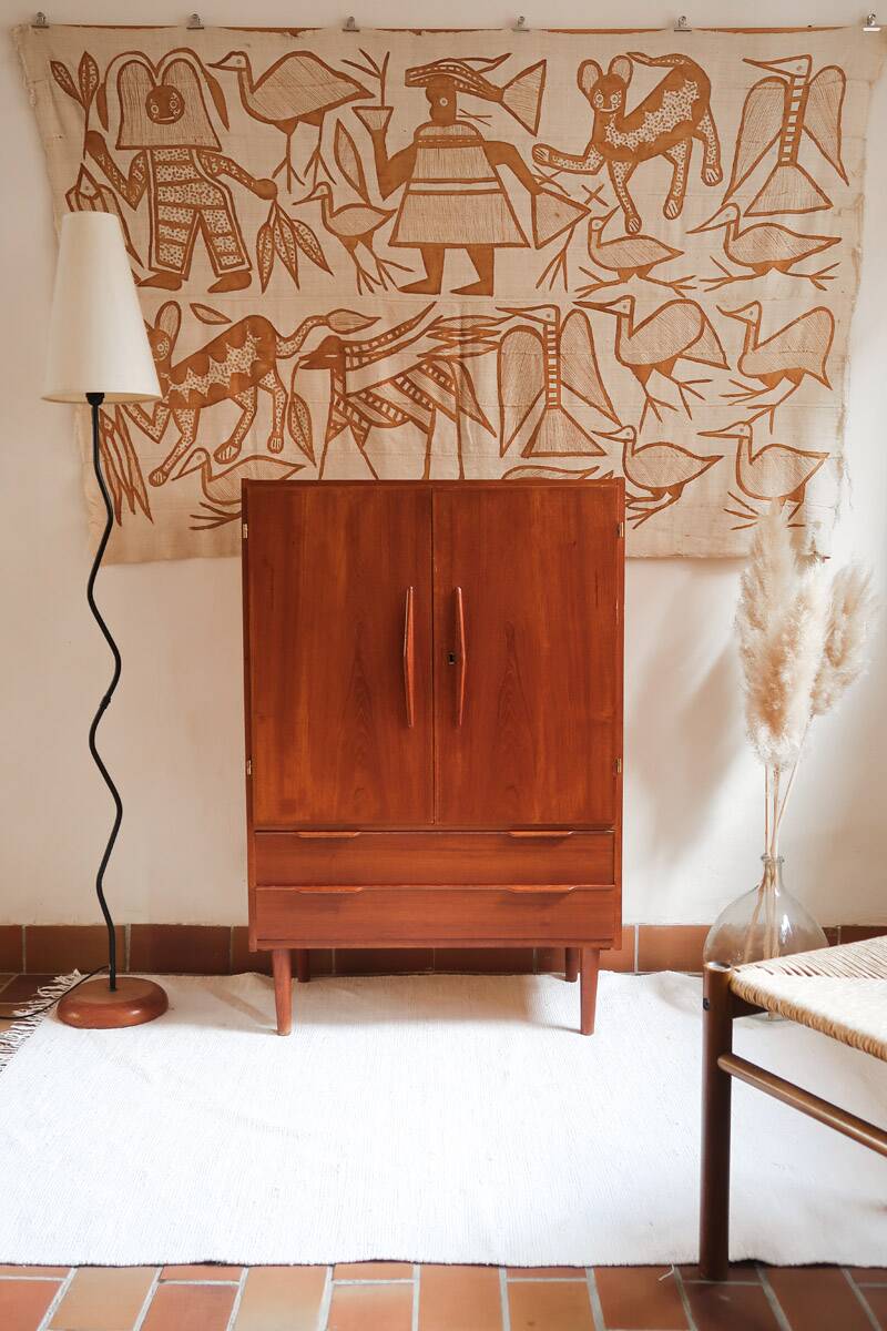 Vintage 1960s wooden wardrobe with two doors and two drawers.