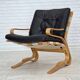1970s, Norwegian design, armchair model "Kengu", leather, bent wood.
