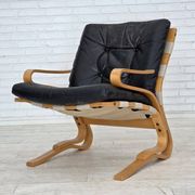 1970s, Norwegian design, armchair model "Kengu", leather, bent wood.