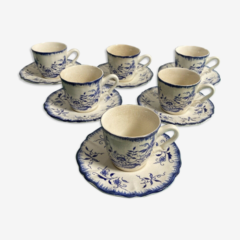 Lot de 6 tasses et sous tasses Lancaster Sarreguemines en céramique décors fleurs