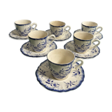 Set of 6 cups and under cups Lancaster Sarreguemines ceramic decorations flowers