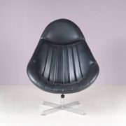 1960s swivel easy chair on chrome crossbase with black skai seat / Rudolf Wolf / Rohé, Netherlands
