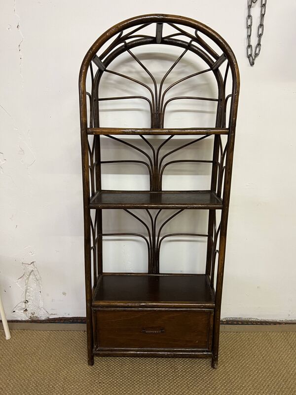 Etagère bibliothèque vintage en rotin et bambou