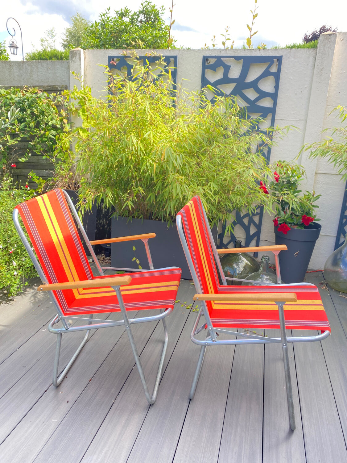 Pair of vintage folding camping chairs