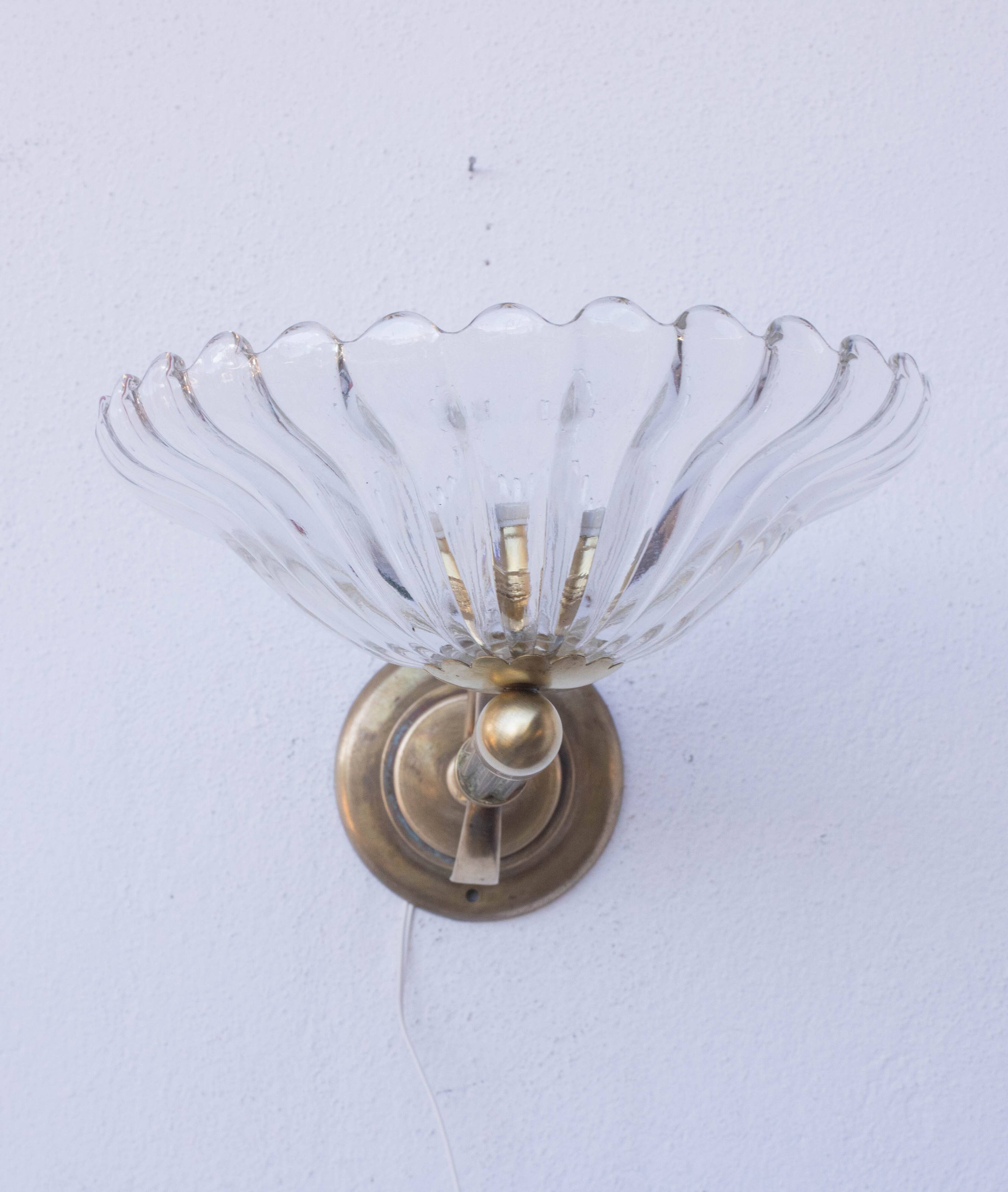 Set of 2 Wall Light Sconces by Barovier & Toso Glass Murano, Italy, 1950