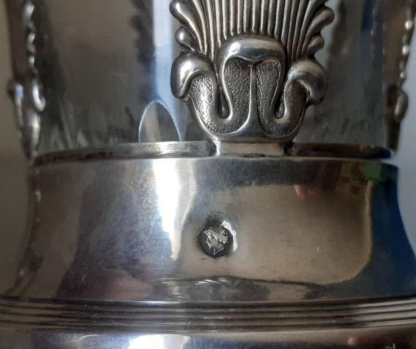 Pair of solid silver and crystal salt cellars