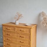 Vintage rattan chest of drawers from the 1970s.