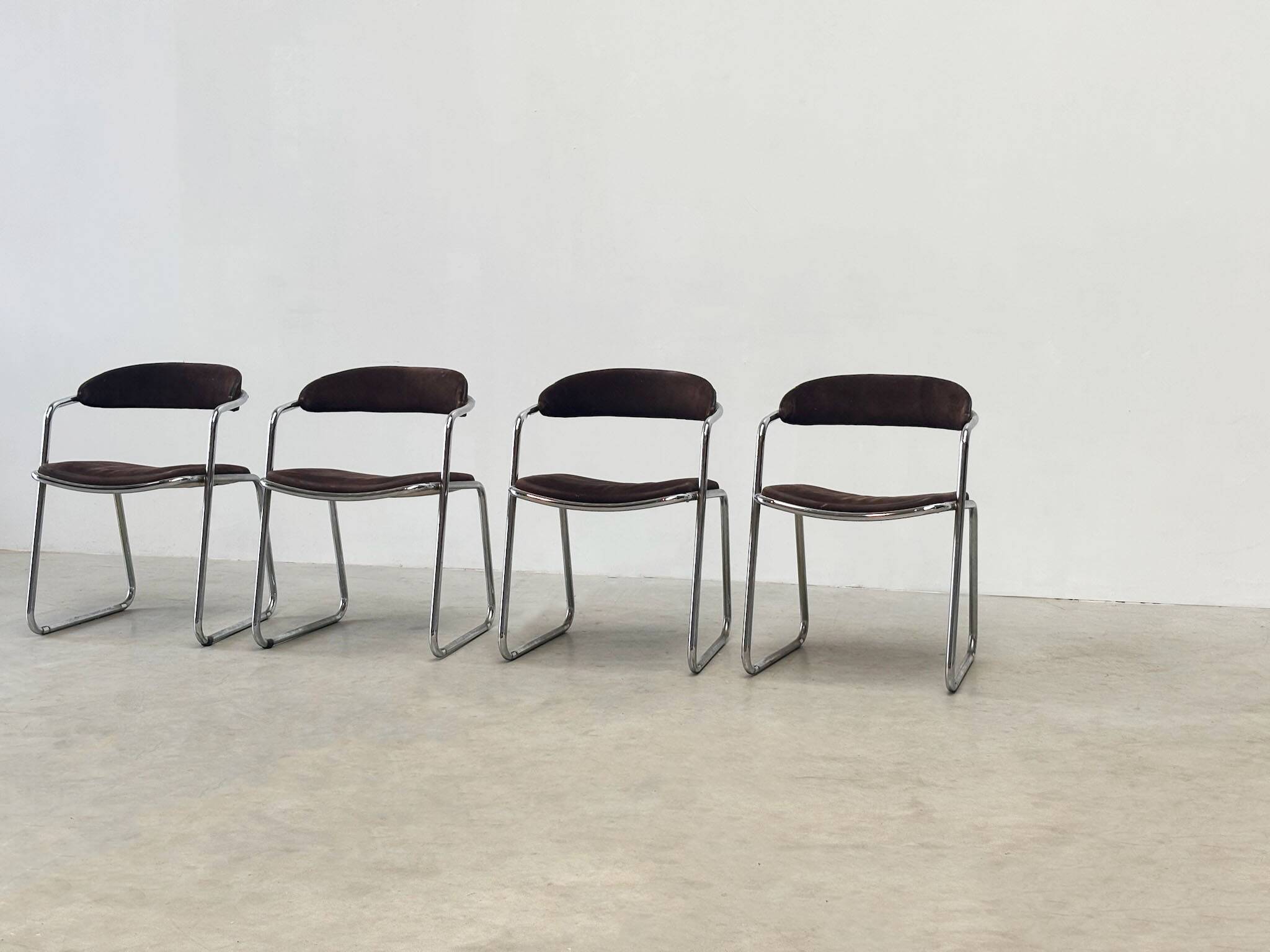 Chaises de salle à manger chromées italiennes