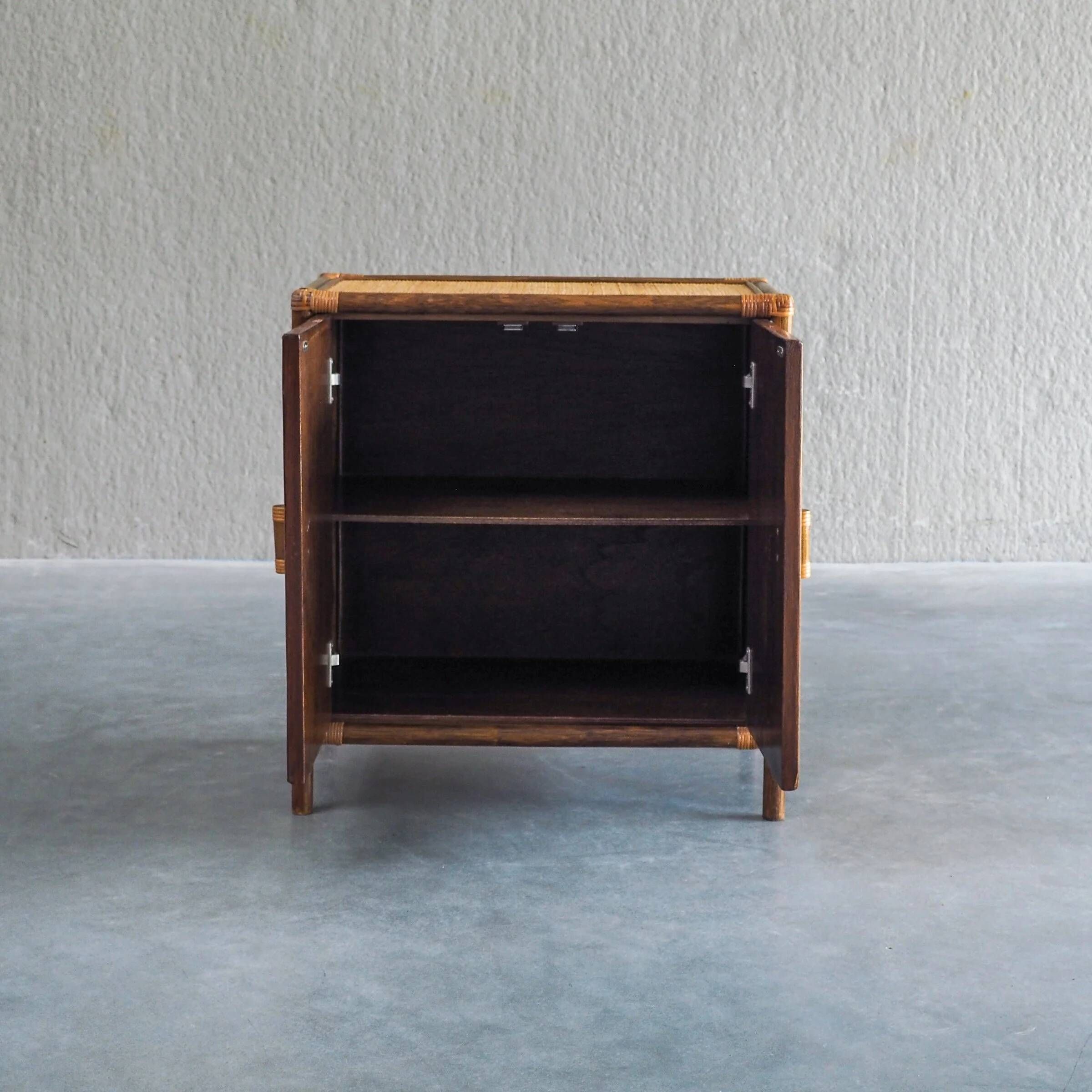 Vintage rattan & woven cane cabinet with 2 doors