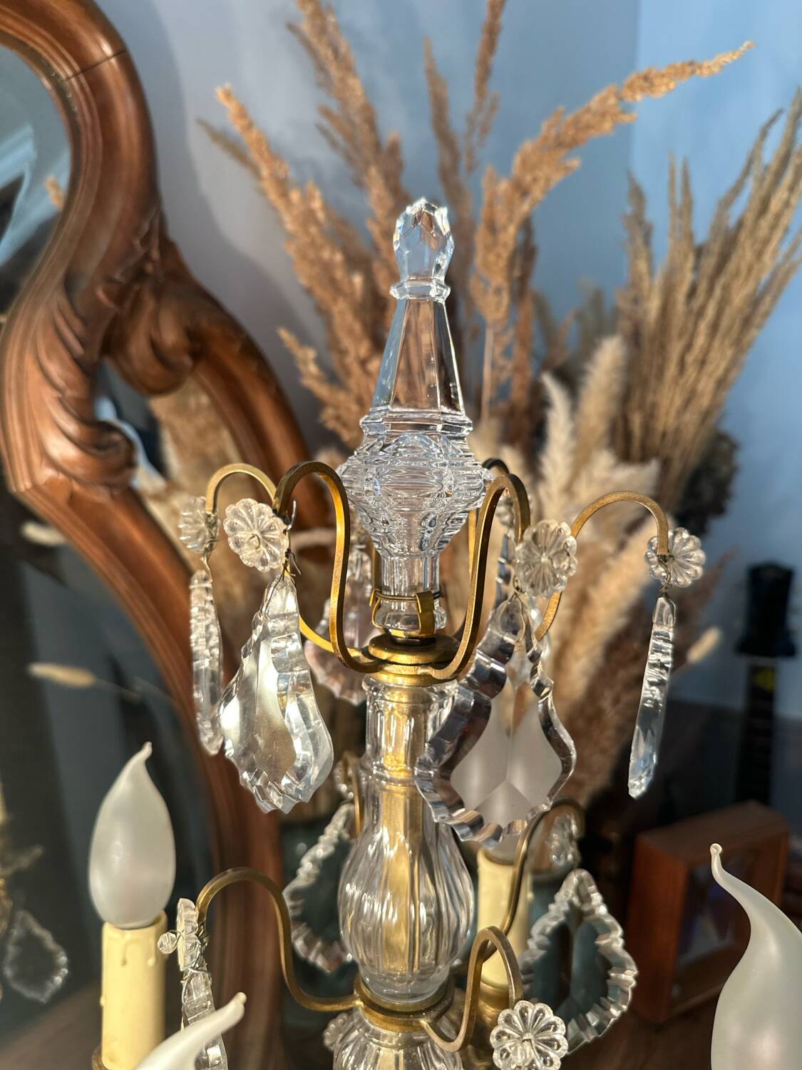 Girandole candelabra lamp in crystal and bronze