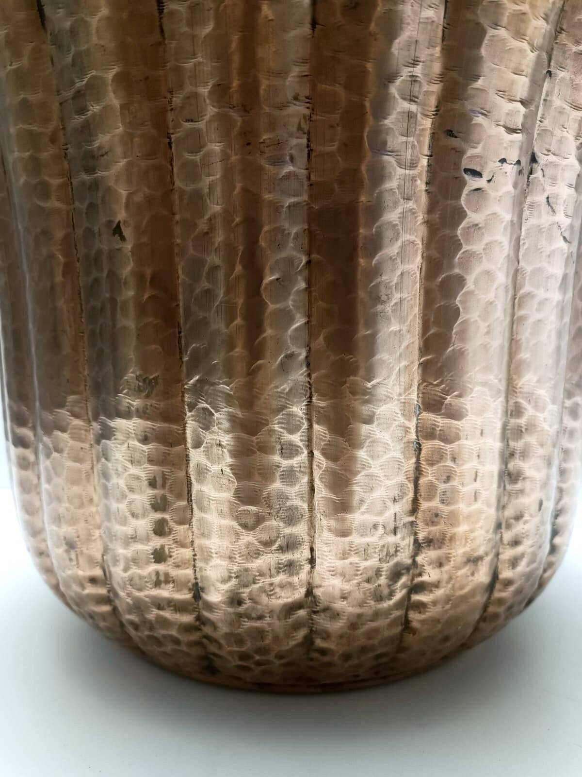 Round Embossed Copper Cachepot / Vase in the style of Egidio Casagrande