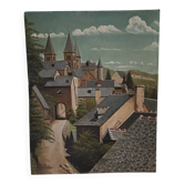 Oil on panel depicting a village in 1961
