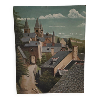 Oil on panel depicting a village in 1961