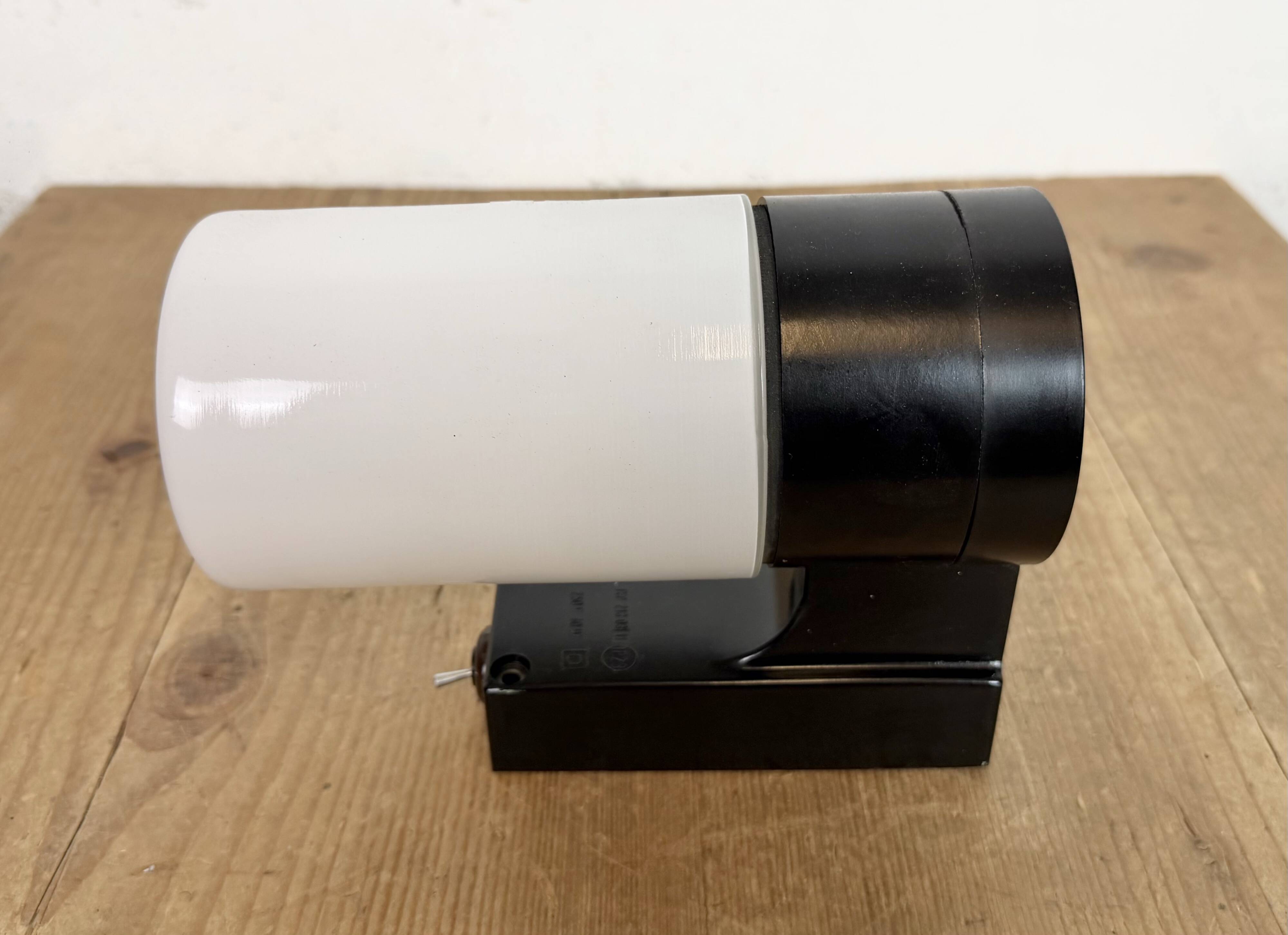 Industrial Brown Bakelite Wall Light with Milk Glass, 1960s