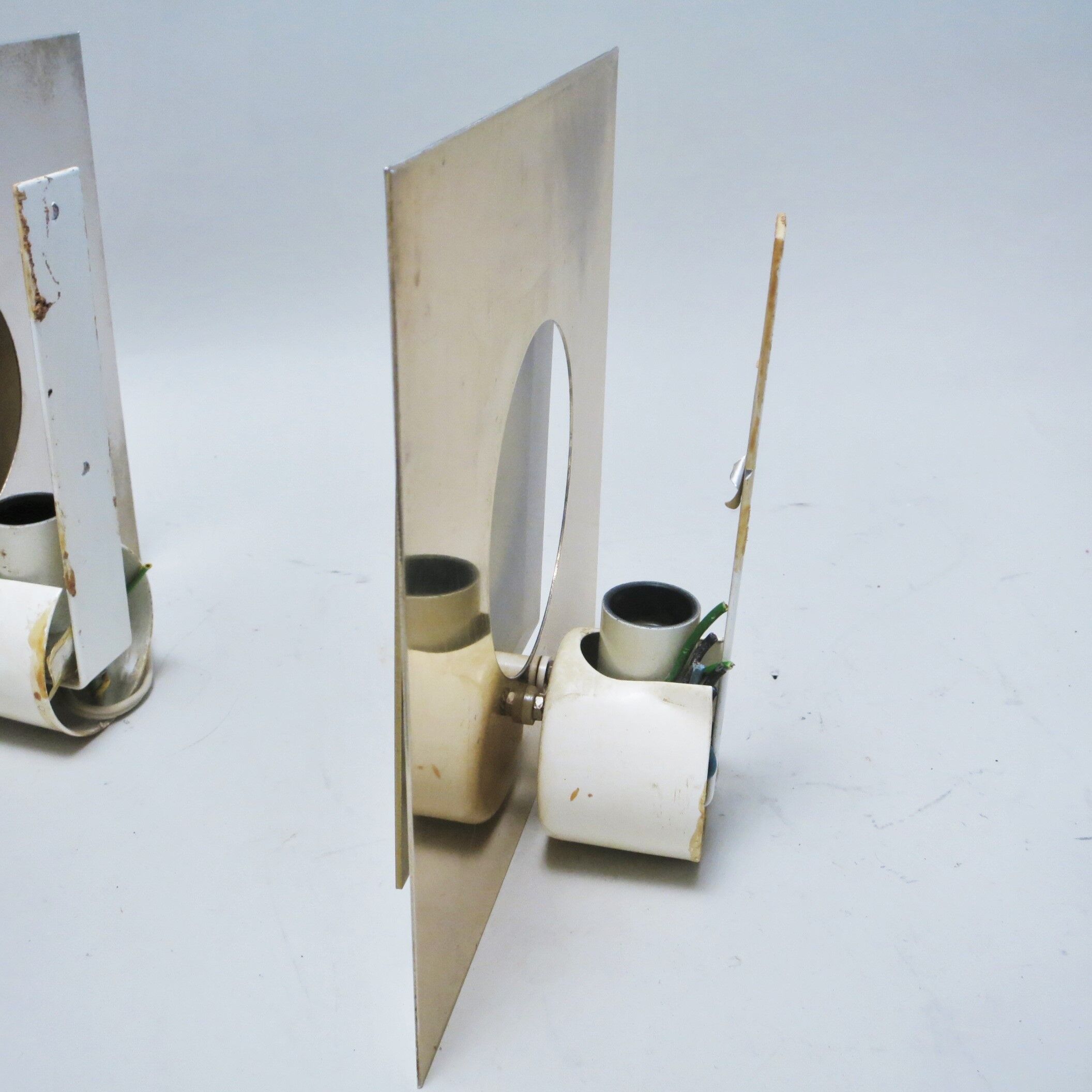 Pair of square metal and brass wall sconces